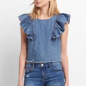 Gap Denim Ruffle Sleeve Shirt